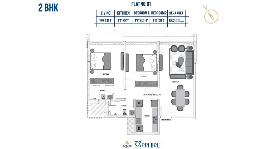 Aplite-Sapphire-Floor-plani-2 BHK-642 Sqft